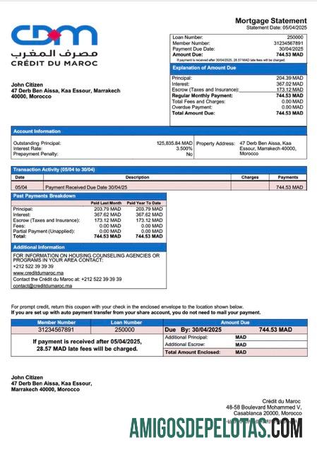 para download Modelo Word e PDF de declaração de hipoteca do Marrocos Crédit Du Maroc